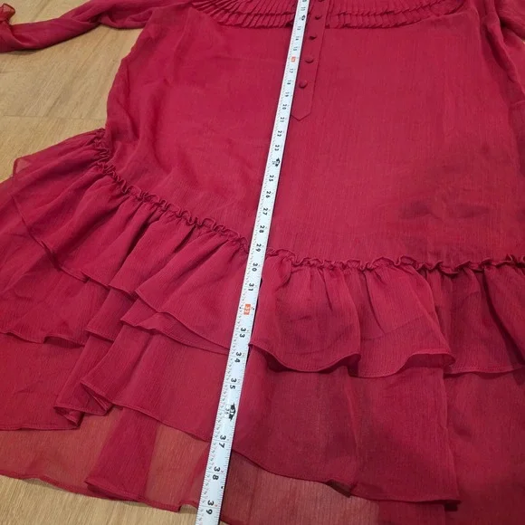 Ted Baker London Anastai Pleated Ruffle Mini Dress Red Sheer Chiffon Size 6 - Picture 10 of 11